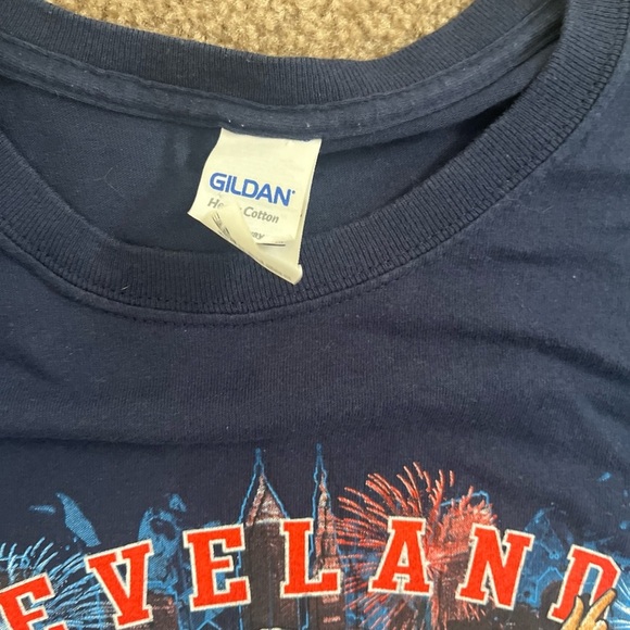 2016  Large Golden Cleveland Indians Guardians Believemen navy blue t shirt WS - Picture 5 of 5
